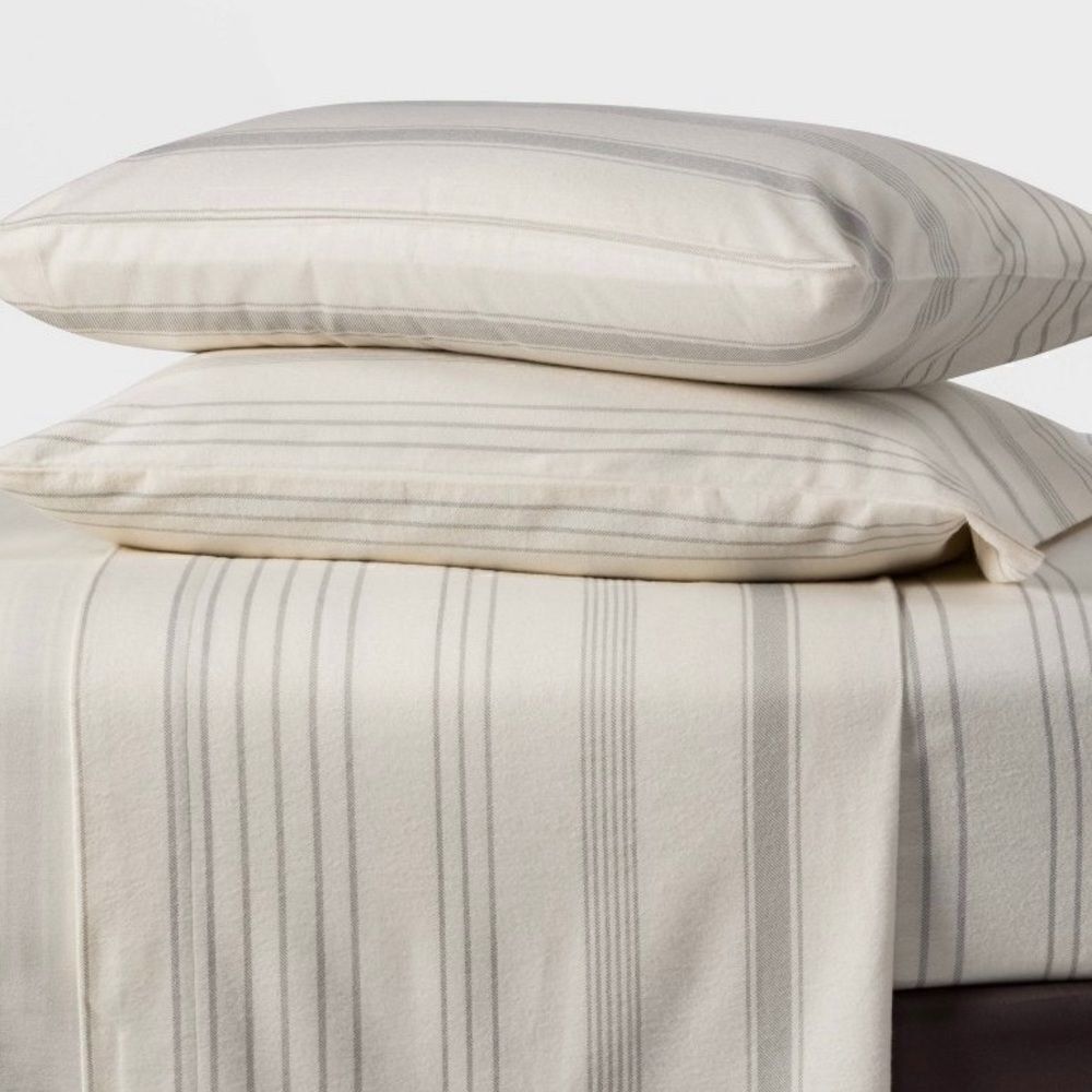 Threshold cream & gray striped twin flannel sheets